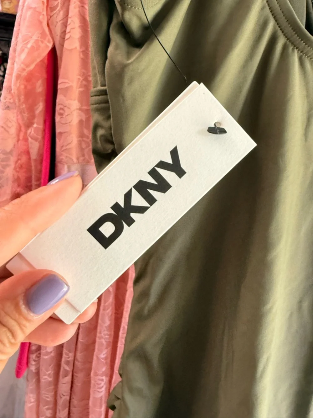 DKNY Olive Ruffle V-Neck One-Piece - Picture 5 of 6